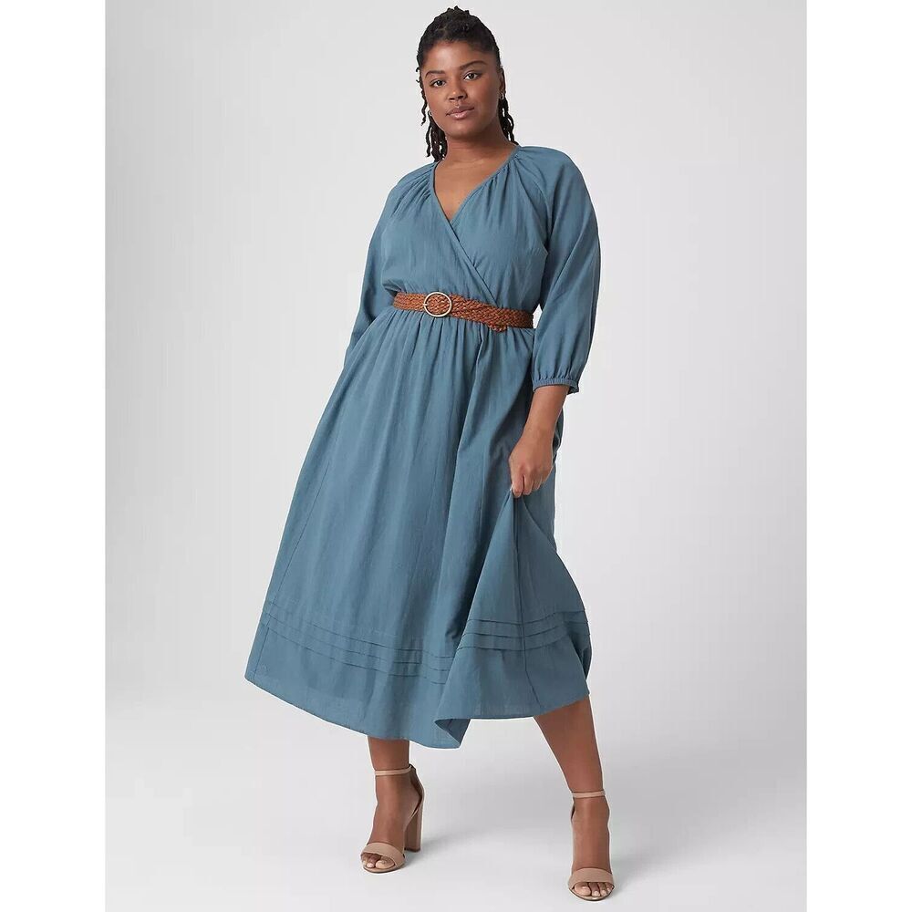 NWT Lane Bryant‎ Puff-Sleeve Tuck-Detail Midi Dress Size 14